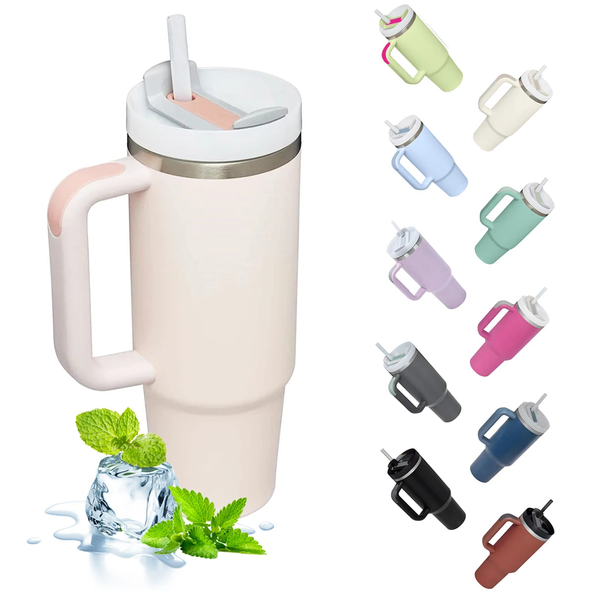 40oz Insulated Tumbler with Handle & Straw (Hot and Cold)